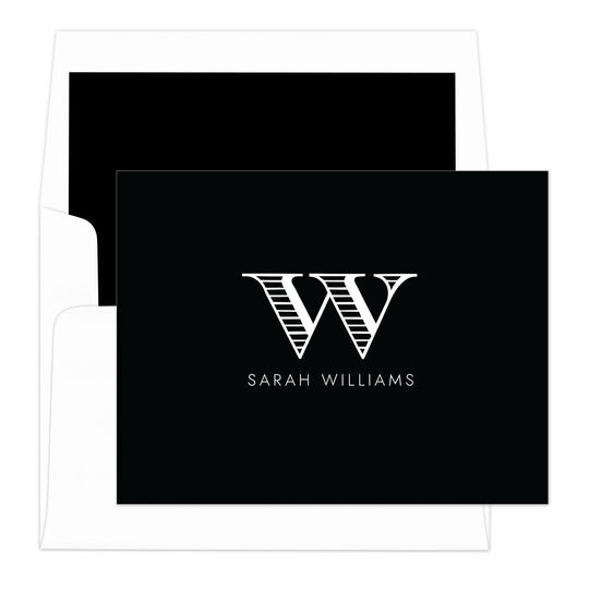 Striped Initial Folded Note Cards